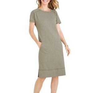 Chicos Zenergy Dress Size 8/10 Short Sleeve Lace Up Back Olive Green Cotton Chic
